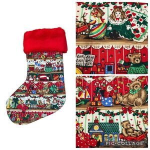 Vintage Handmade Christmas Stocking Teddy Bears Dolls Clowns Old World Retro